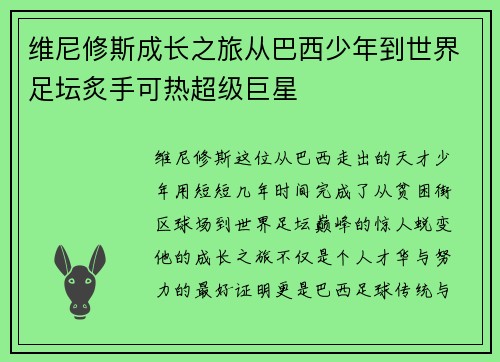 维尼修斯成长之旅从巴西少年到世界足坛炙手可热超级巨星